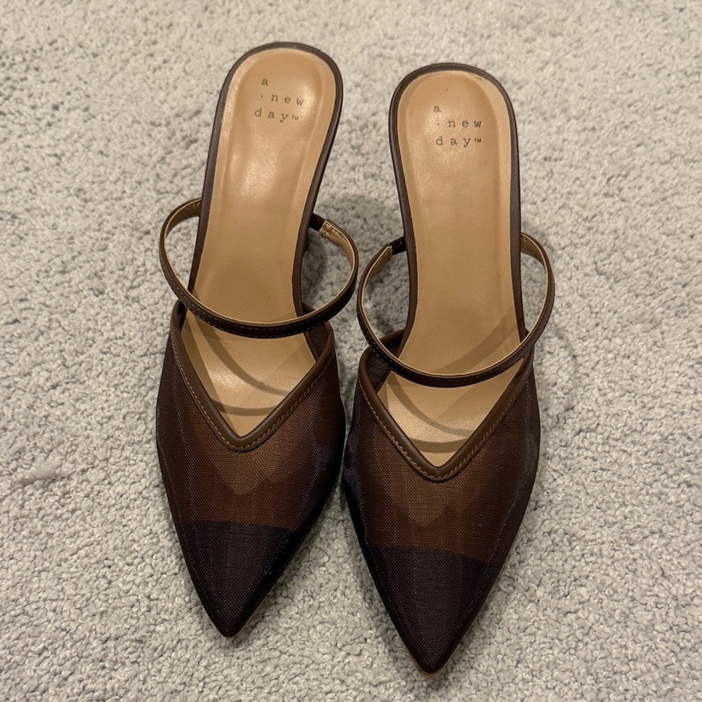 a new day Brown Pointed Toe Mesh Mule with Strap